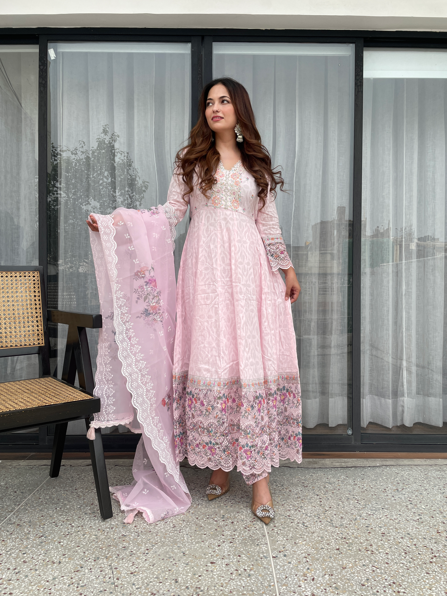 Blush Pink Embroidered Anarkali Suit Set