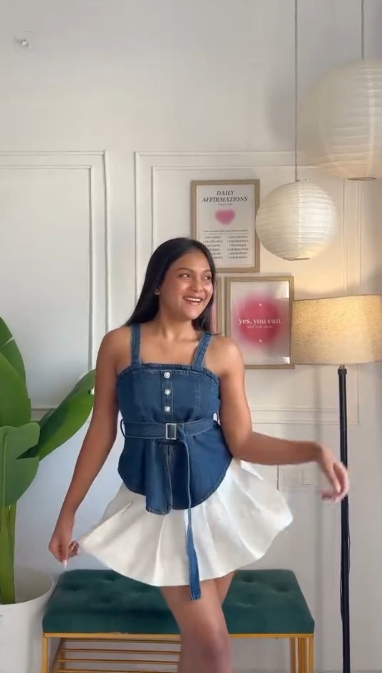 Dark Blue Denim Corset Top with Buckle Belt