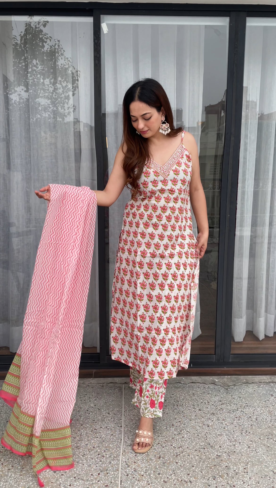 Elegant Off-White Floral Printed Suit Set