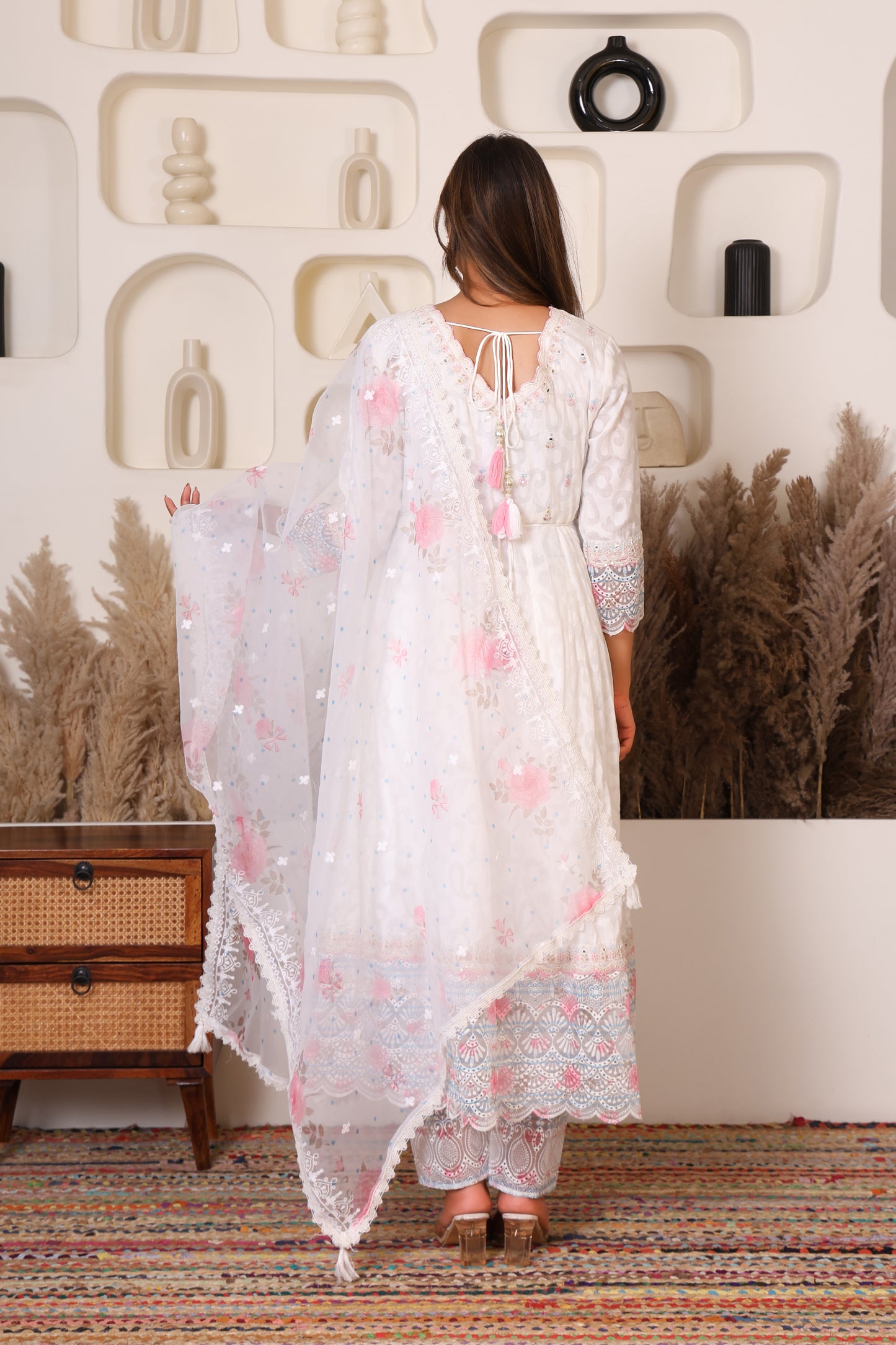 White Blossom Embroidered Suit Set