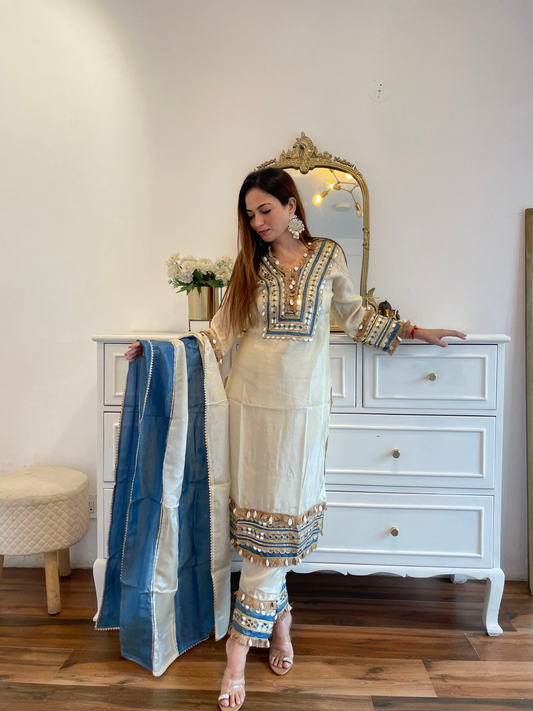 Ivory Embroidered Mirror Work Suit Set