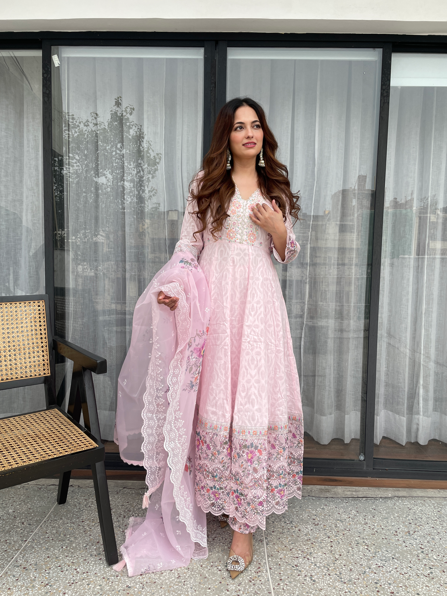Blush Pink Embroidered Anarkali Suit Set