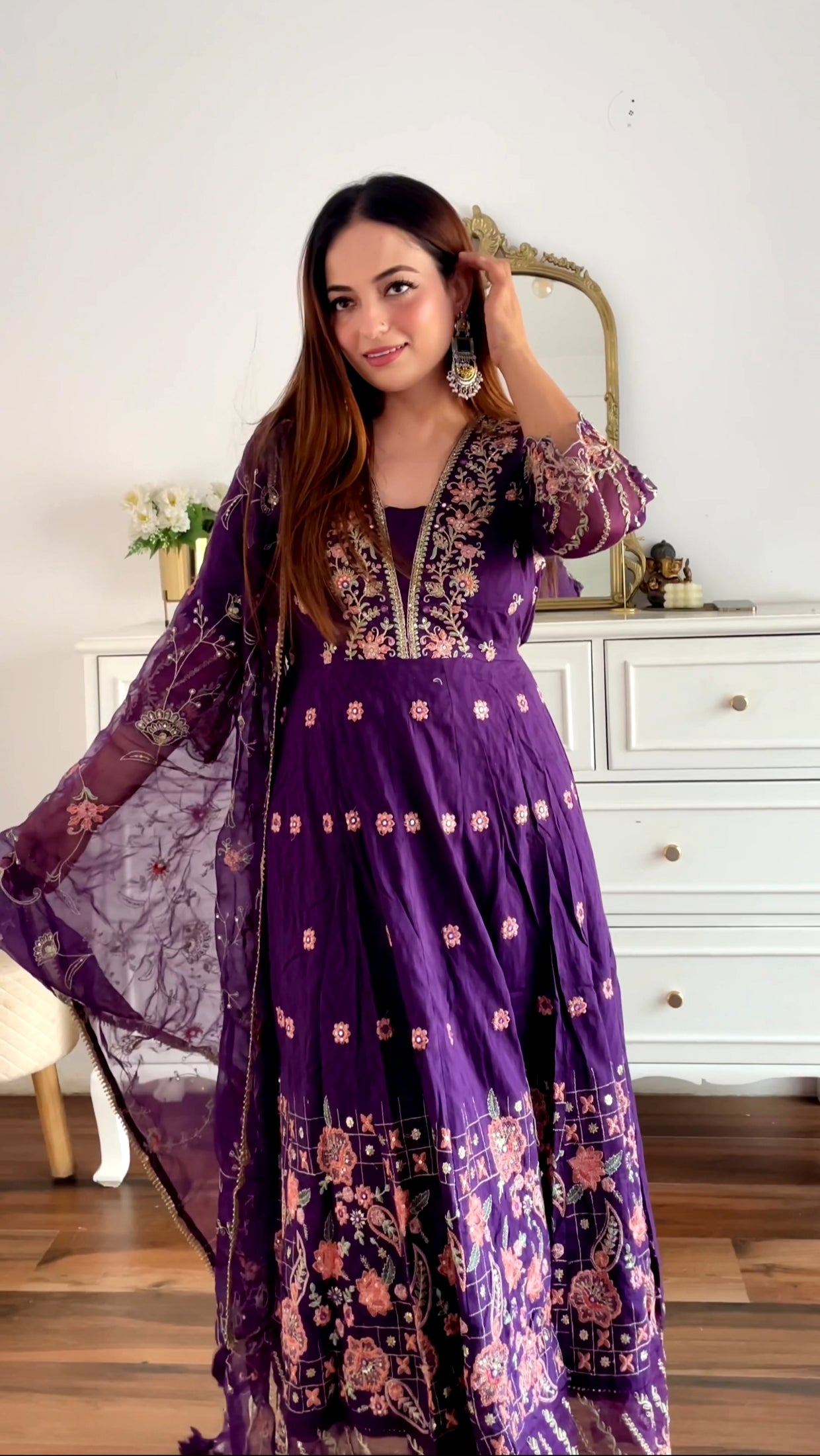 Purple Blossom Embroidered Anarkali Suit Set