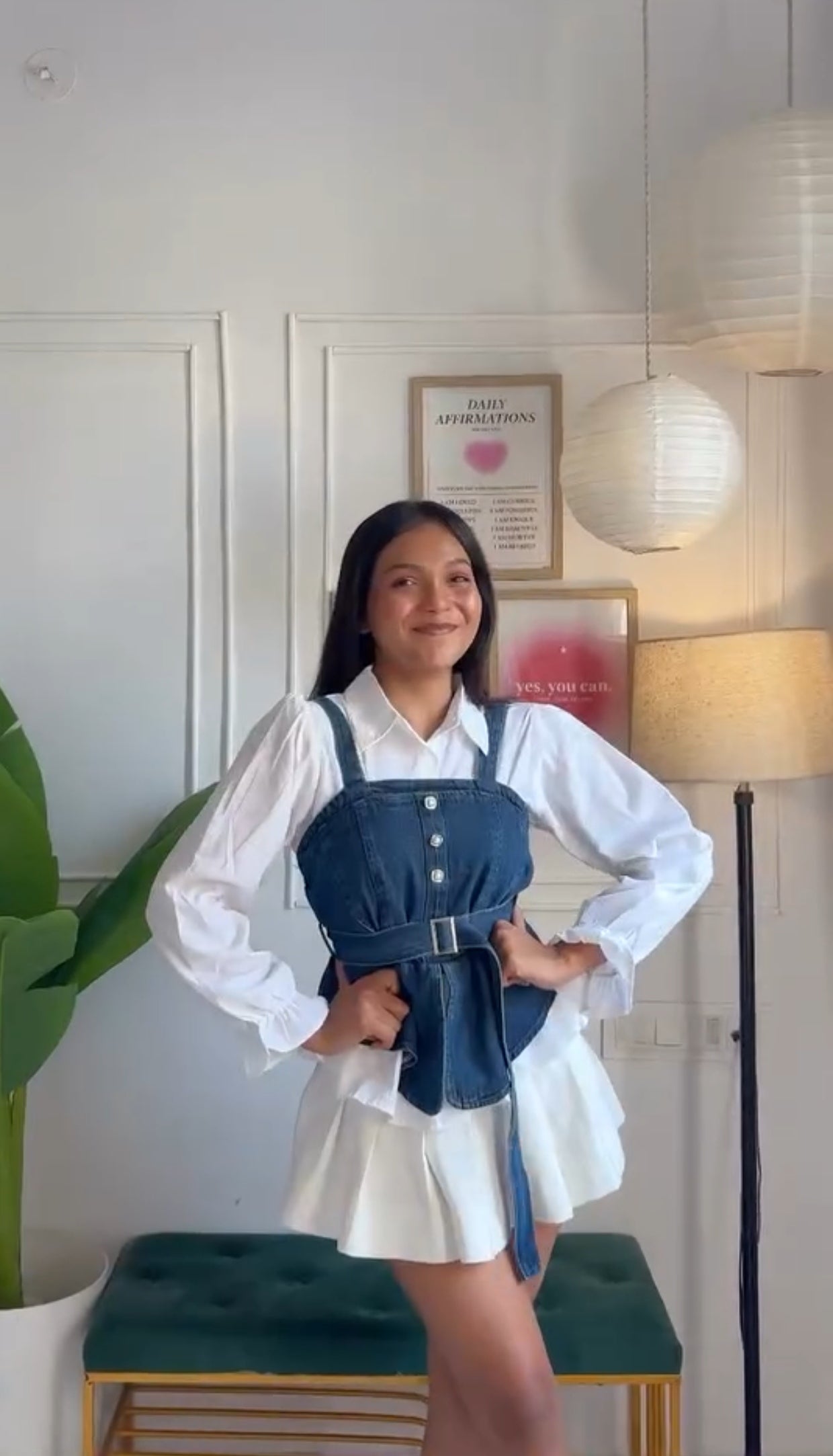 Dark Blue Denim Corset Top with Buckle Belt