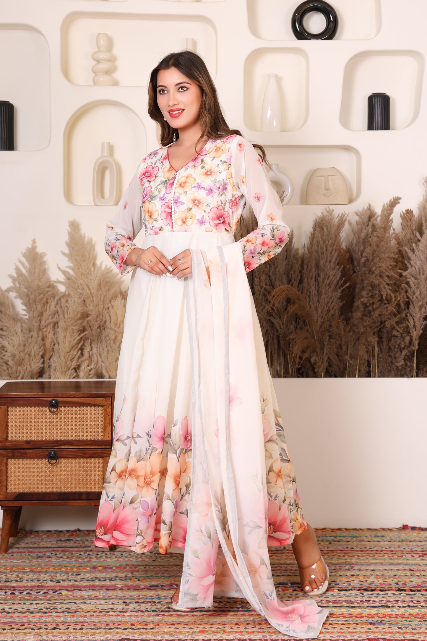 Ivory Blossom Floral Anarkali Set