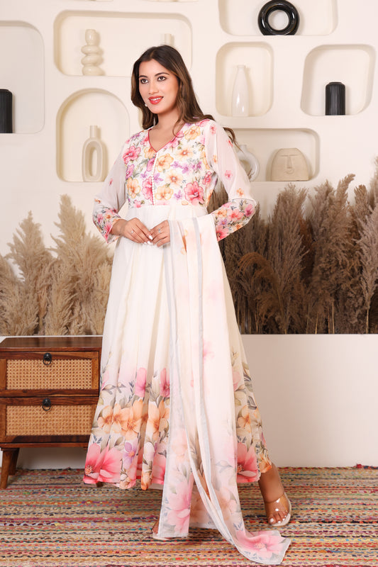 Ivory Blossom Floral Anarkali Set
