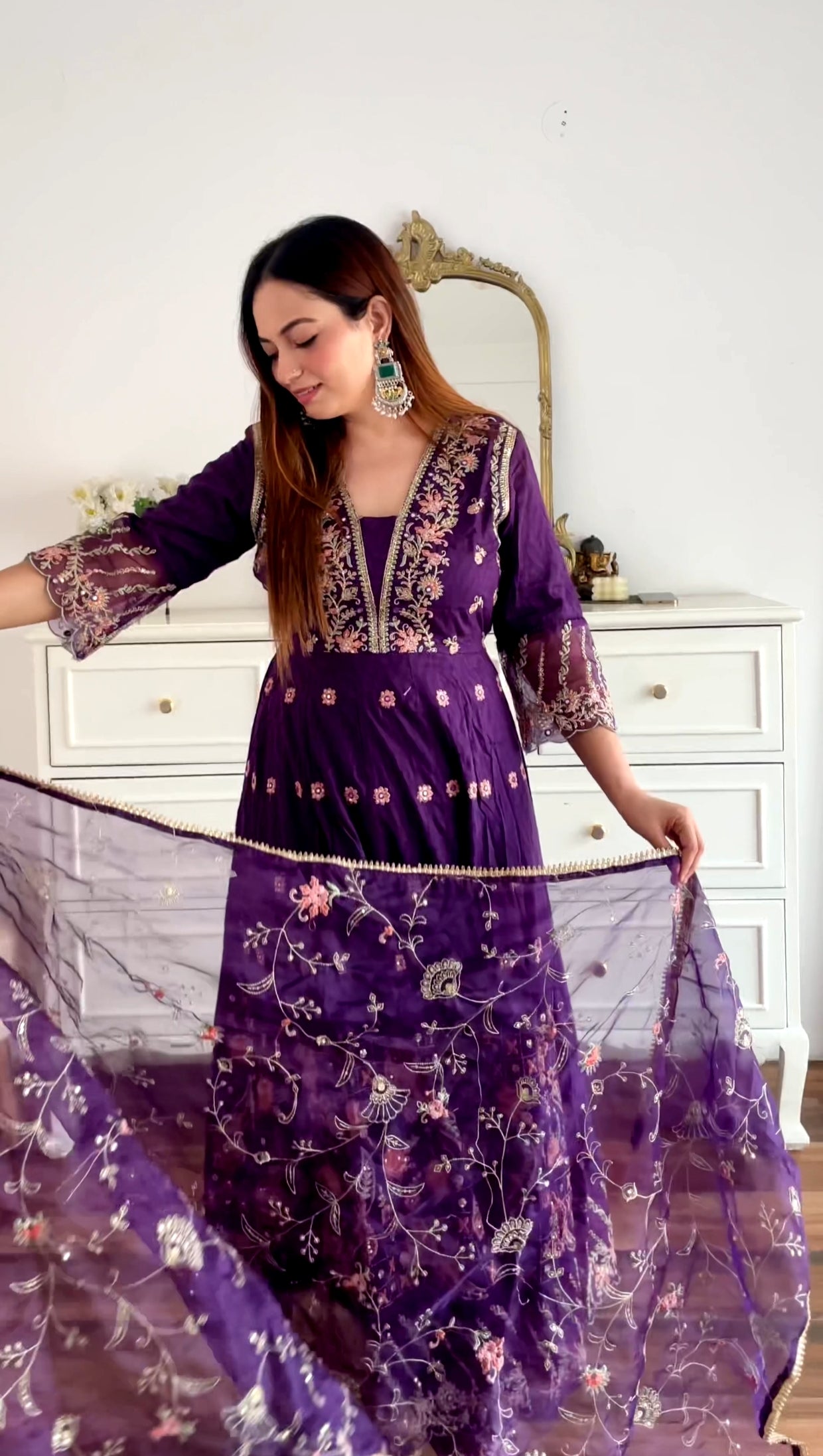 Purple Blossom Embroidered Anarkali Suit Set