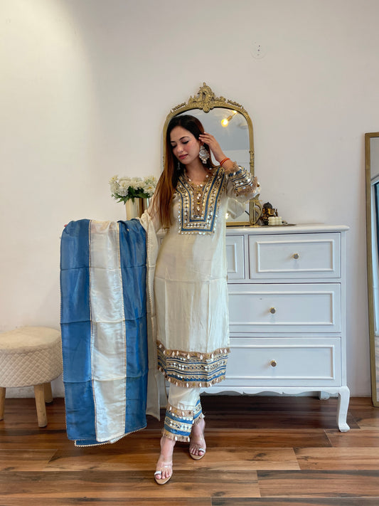 Ivory Embroidered Mirror Work Suit Set