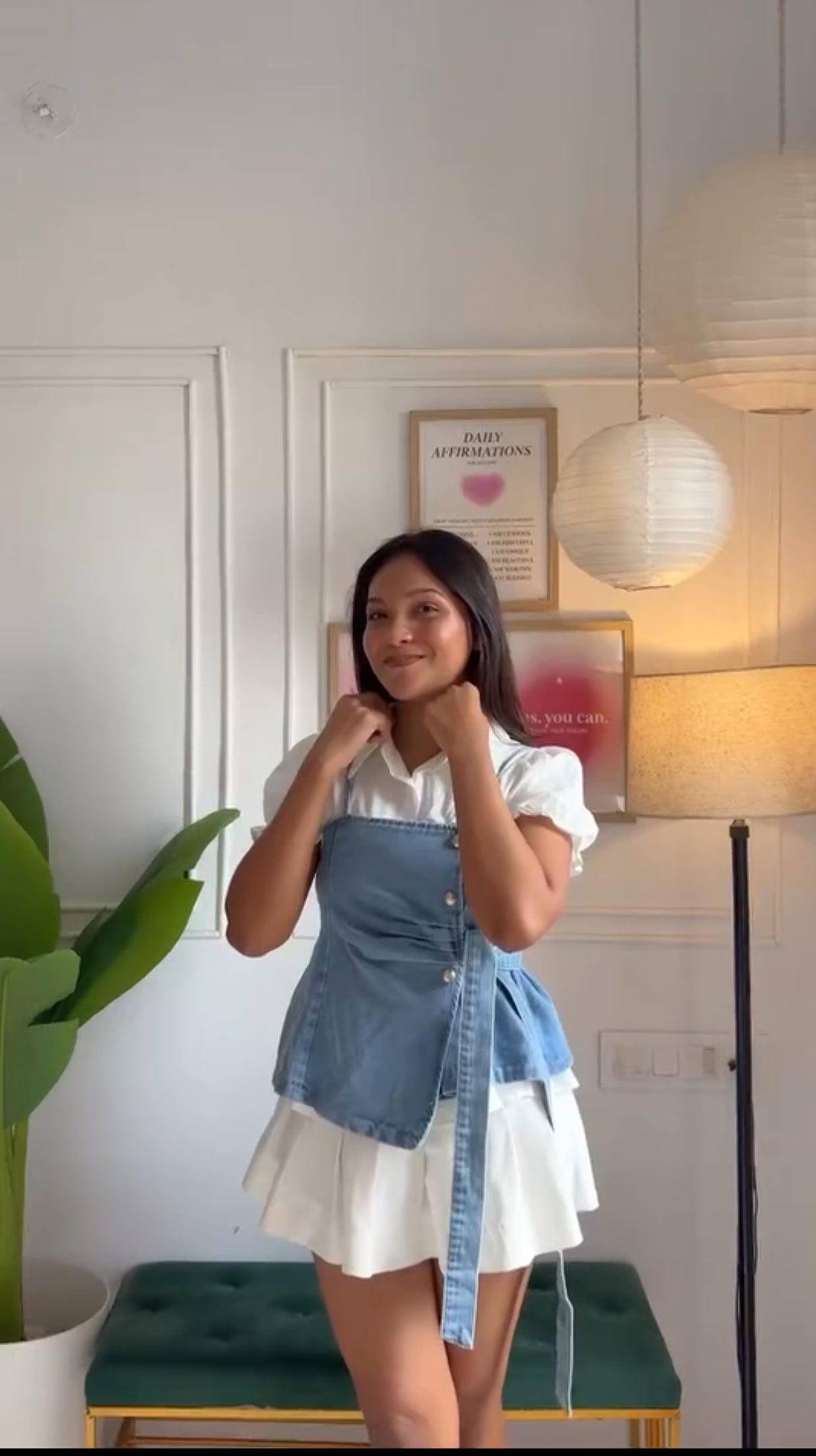 Light Blue Denim Corset Wrap Top with Waist Tie Belt