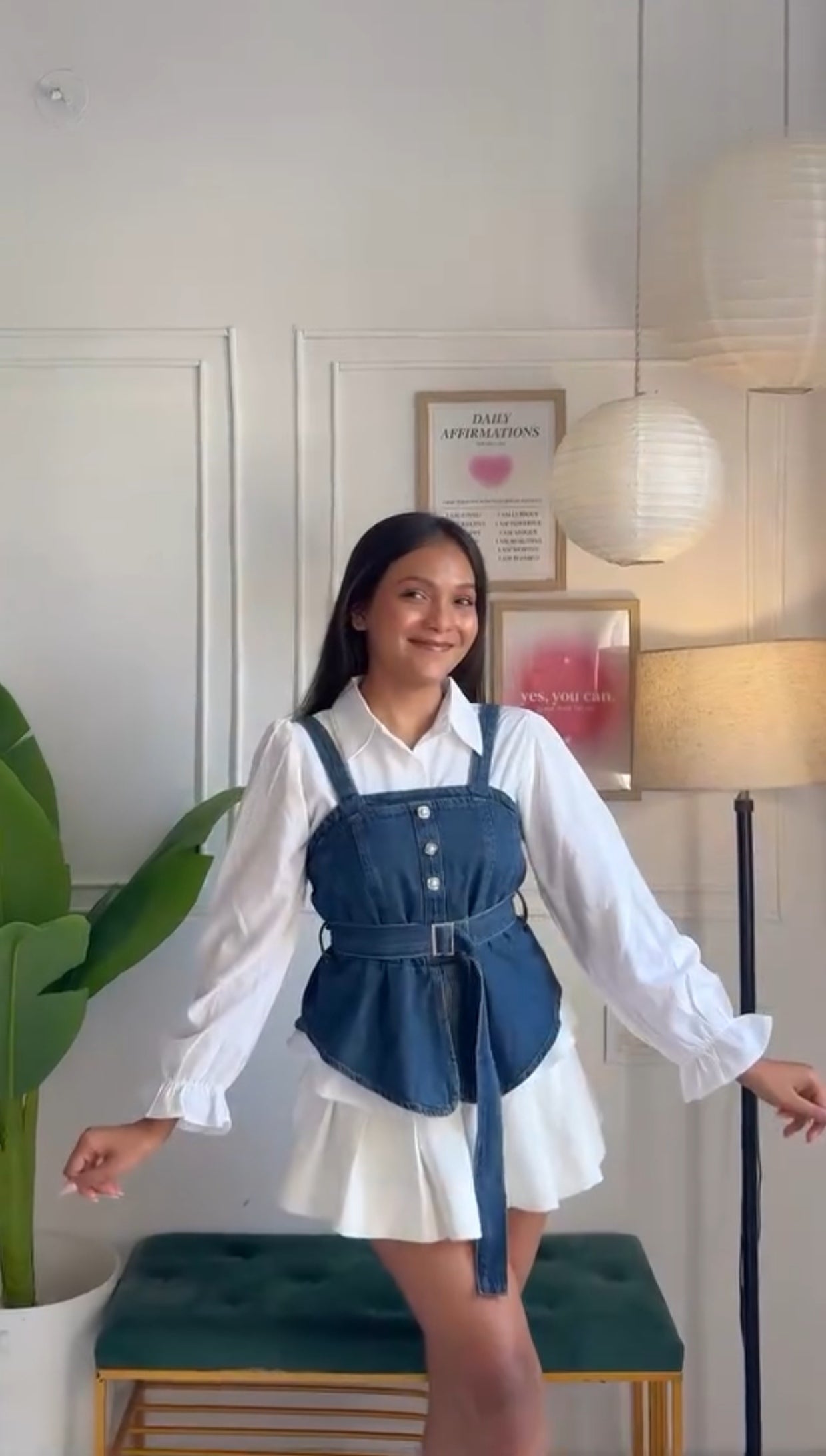 Dark Blue Denim Corset Top with Buckle Belt