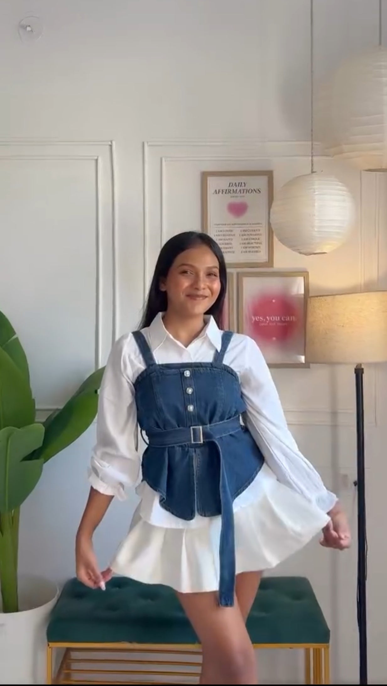 Dark Blue Denim Corset Top with Buckle Belt