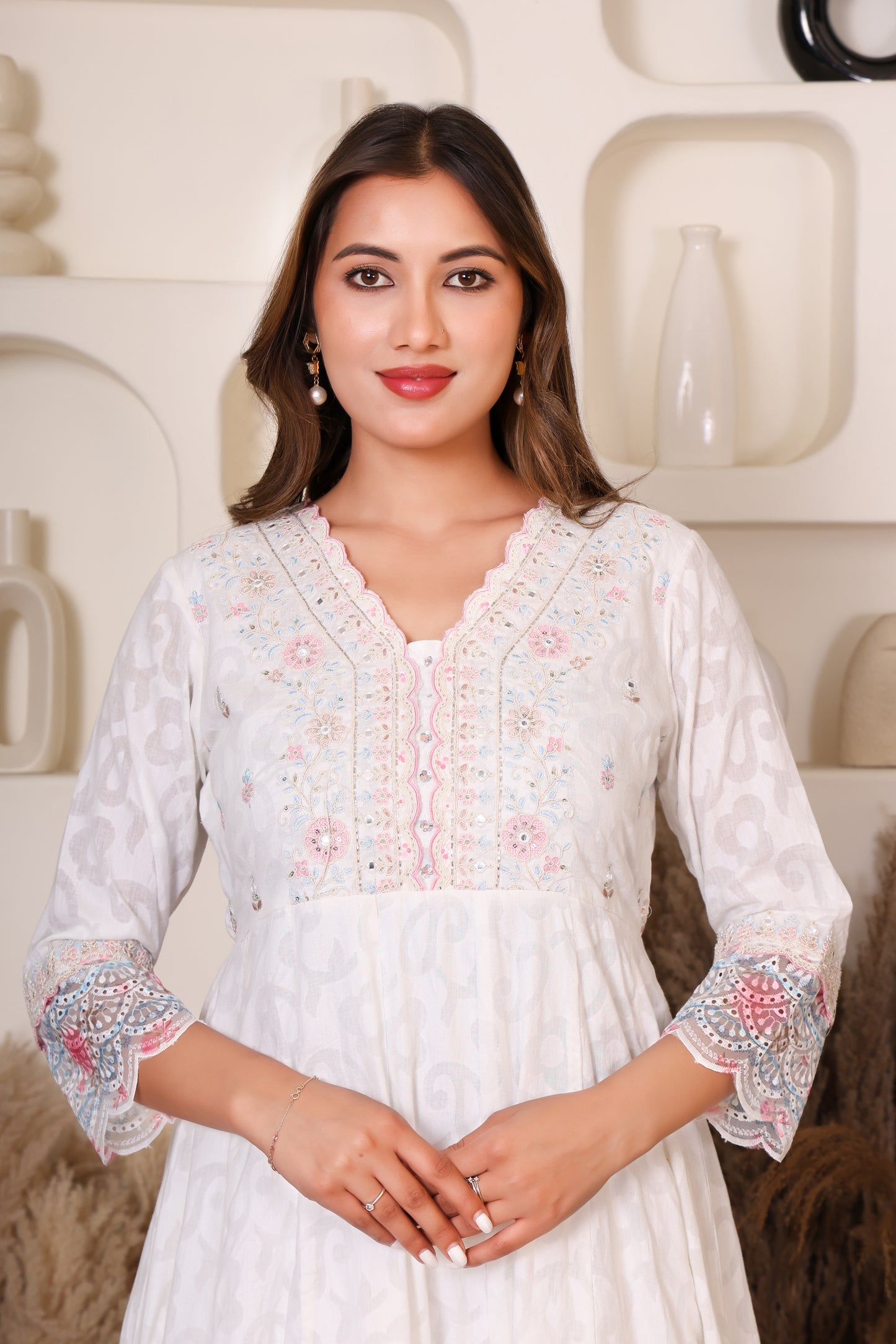White Blossom Embroidered Suit Set