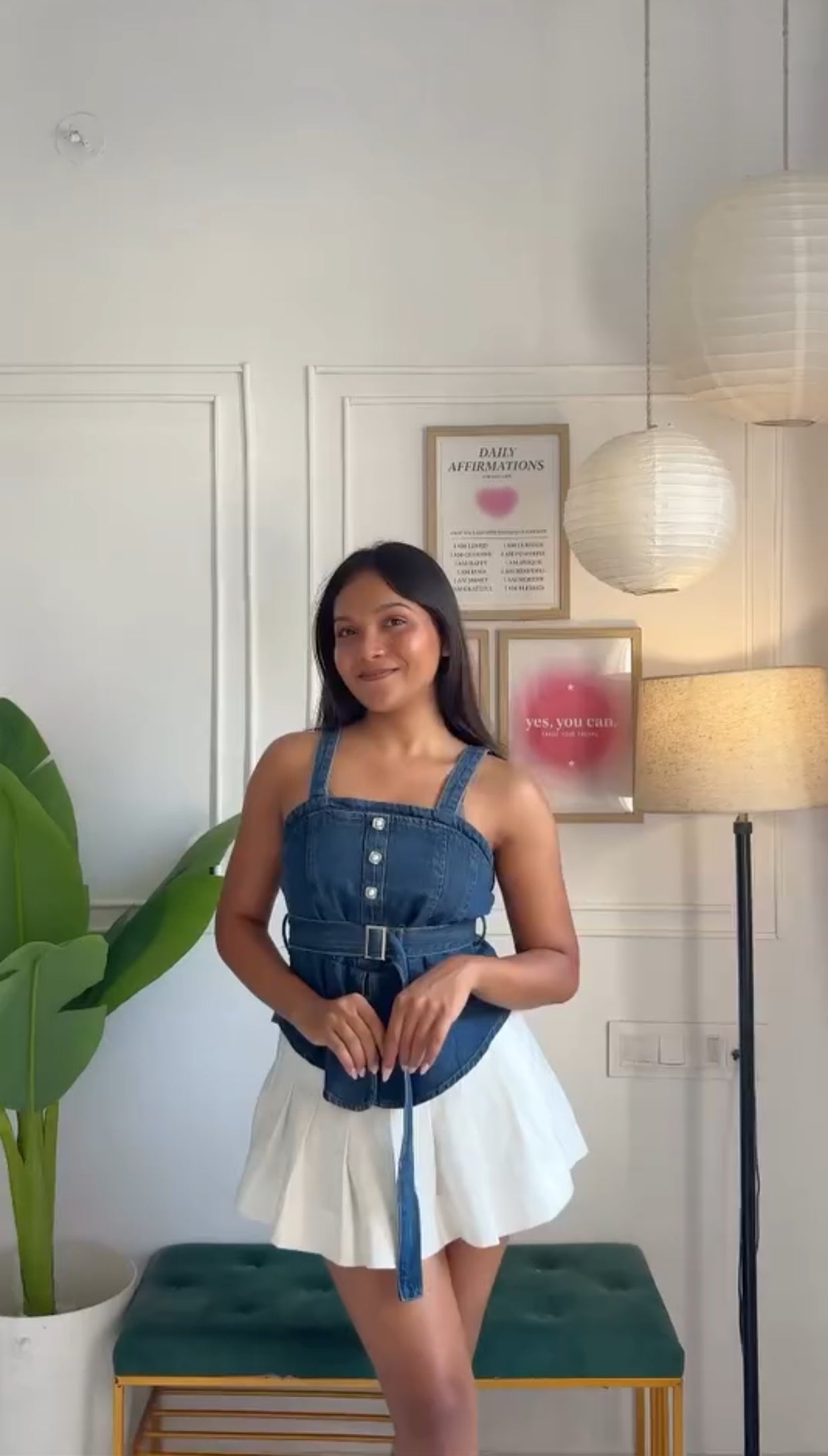 Dark Blue Denim Corset Top with Buckle Belt