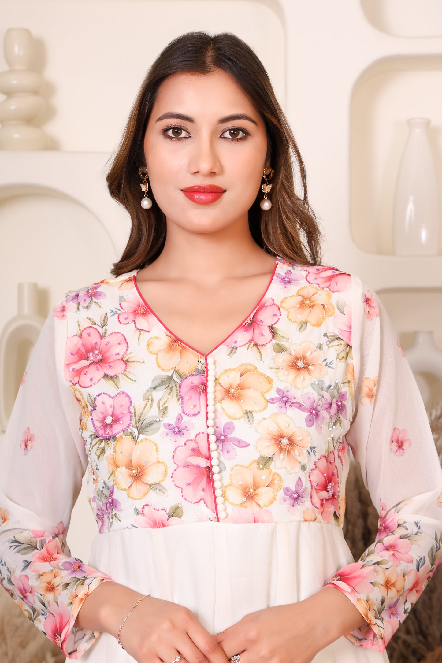 Ivory Blossom Floral Anarkali Set