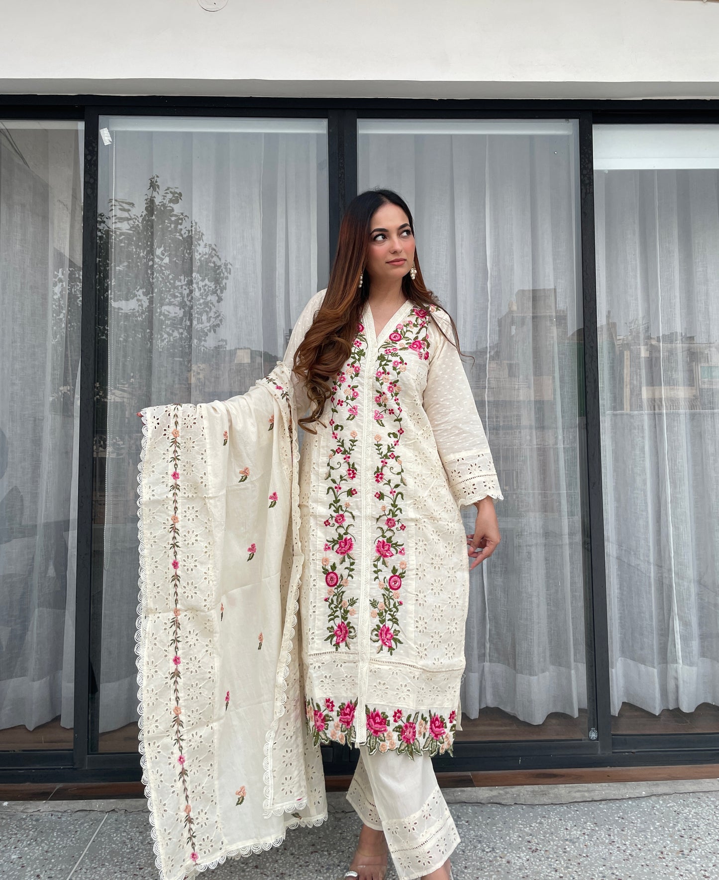 Ivory Rose Hand-Embroidered Suit Set