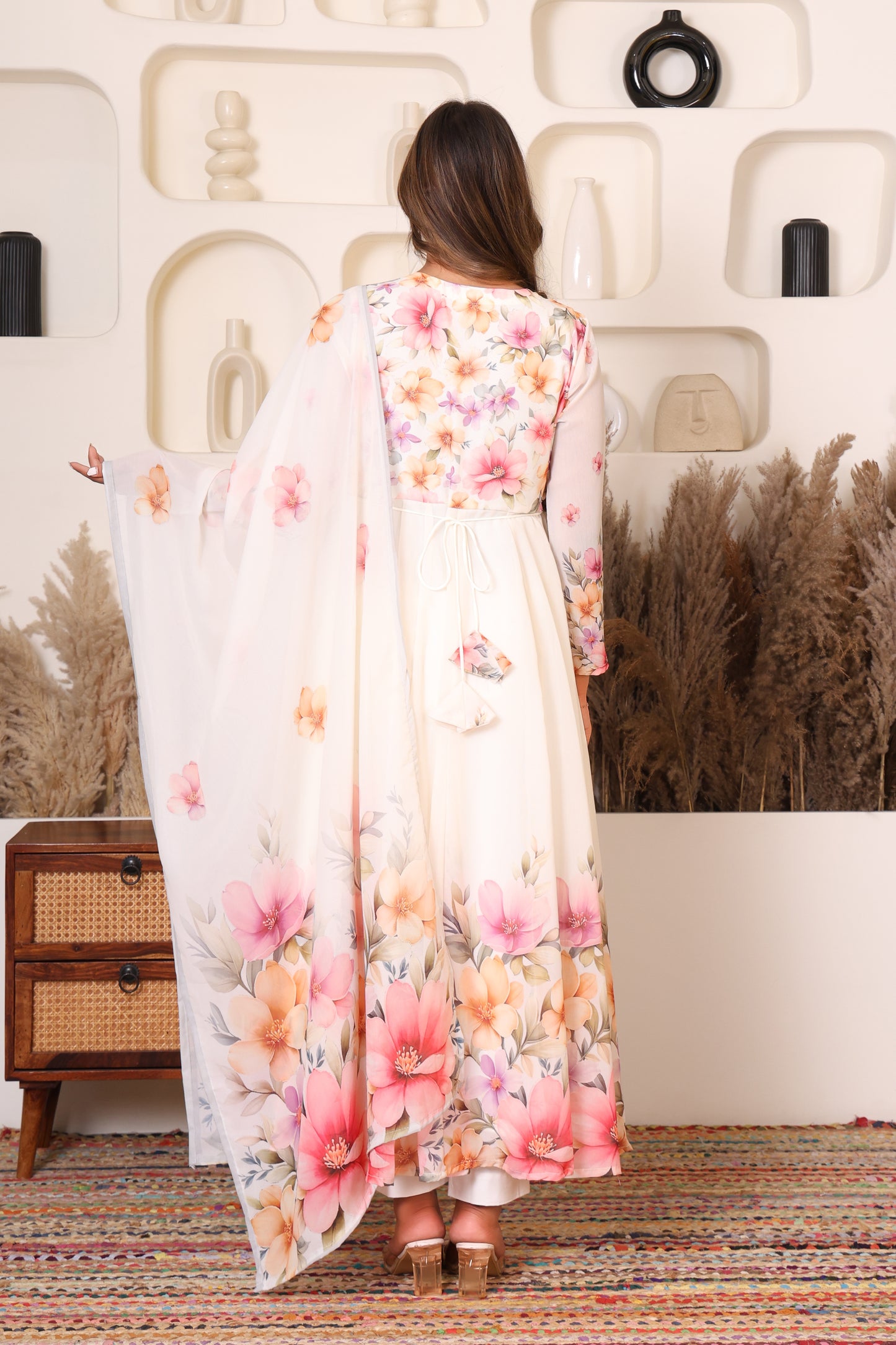 Ivory Blossom Floral Anarkali Set