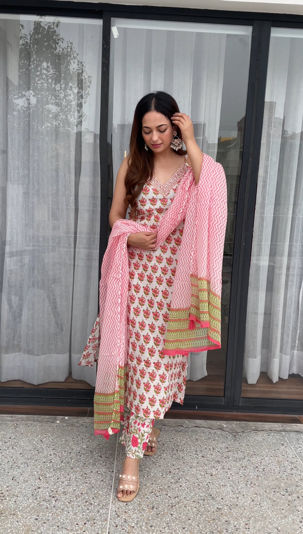 Elegant Off-White Floral Printed Suit Set