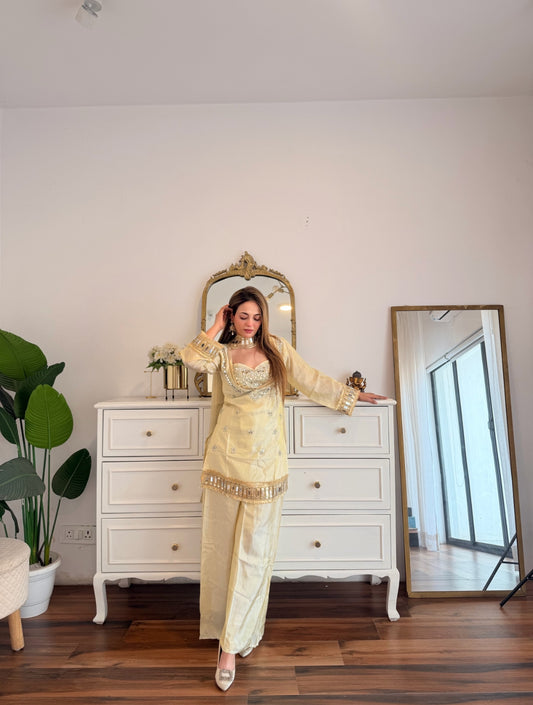 Ivory Embellished Suit Set with Mirror & Sequin Work