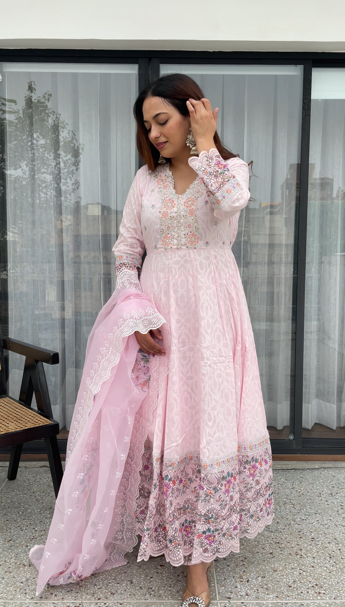 Blush Pink Embroidered Anarkali Suit Set