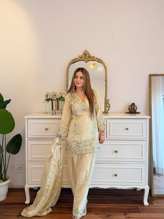 Ivory Mirror & Sequin Embellished Suit Set with Dupatta ✨