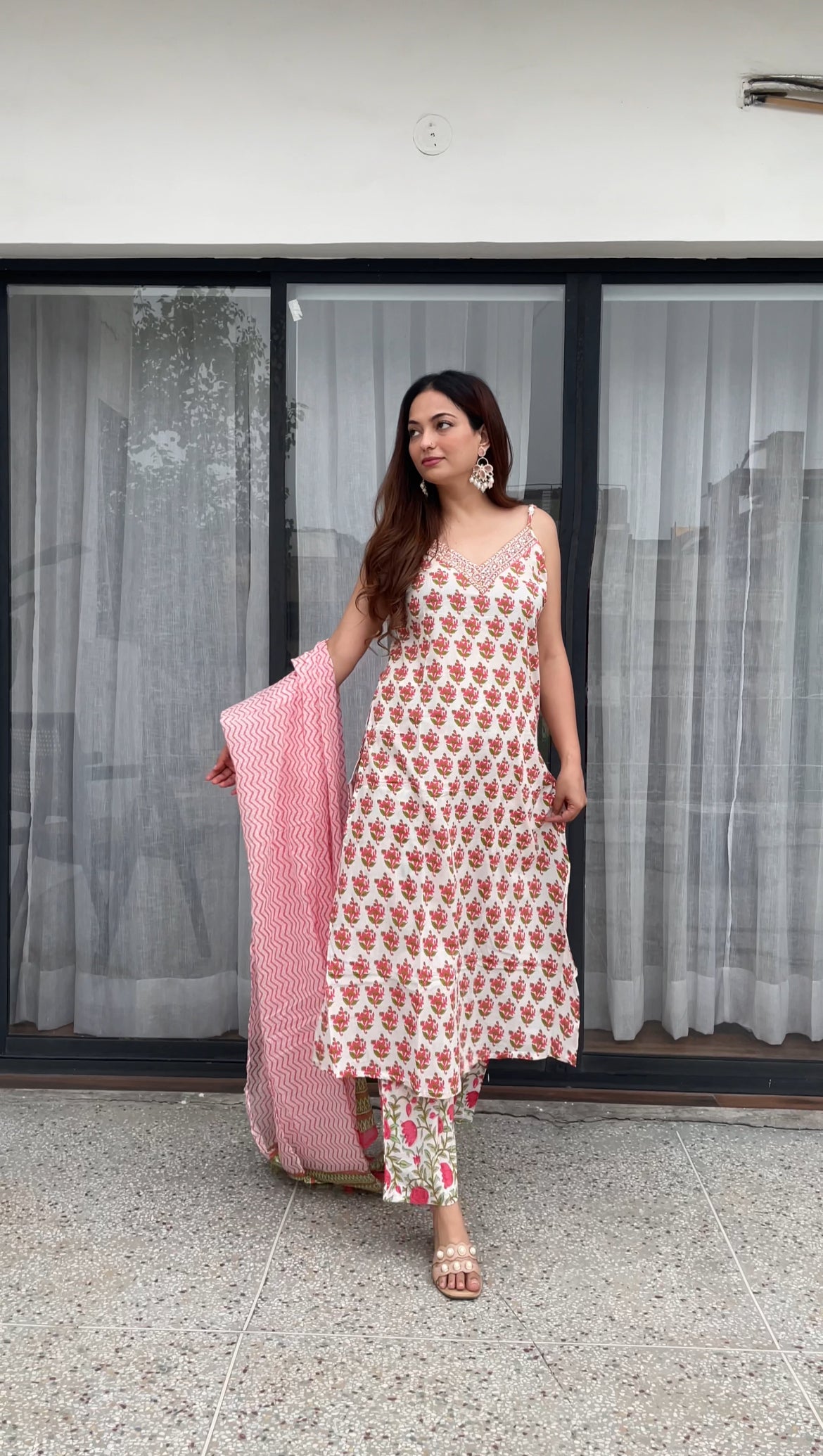 Elegant Off-White Floral Printed Suit Set