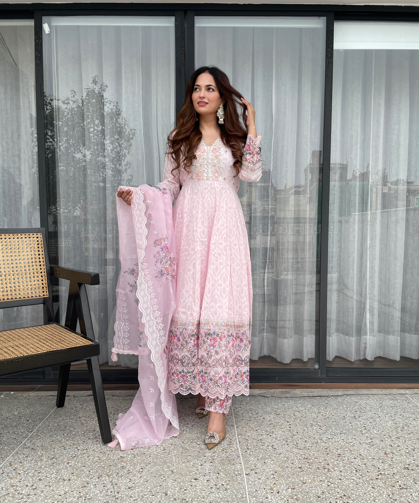 Blush Pink Embroidered Anarkali Suit Set
