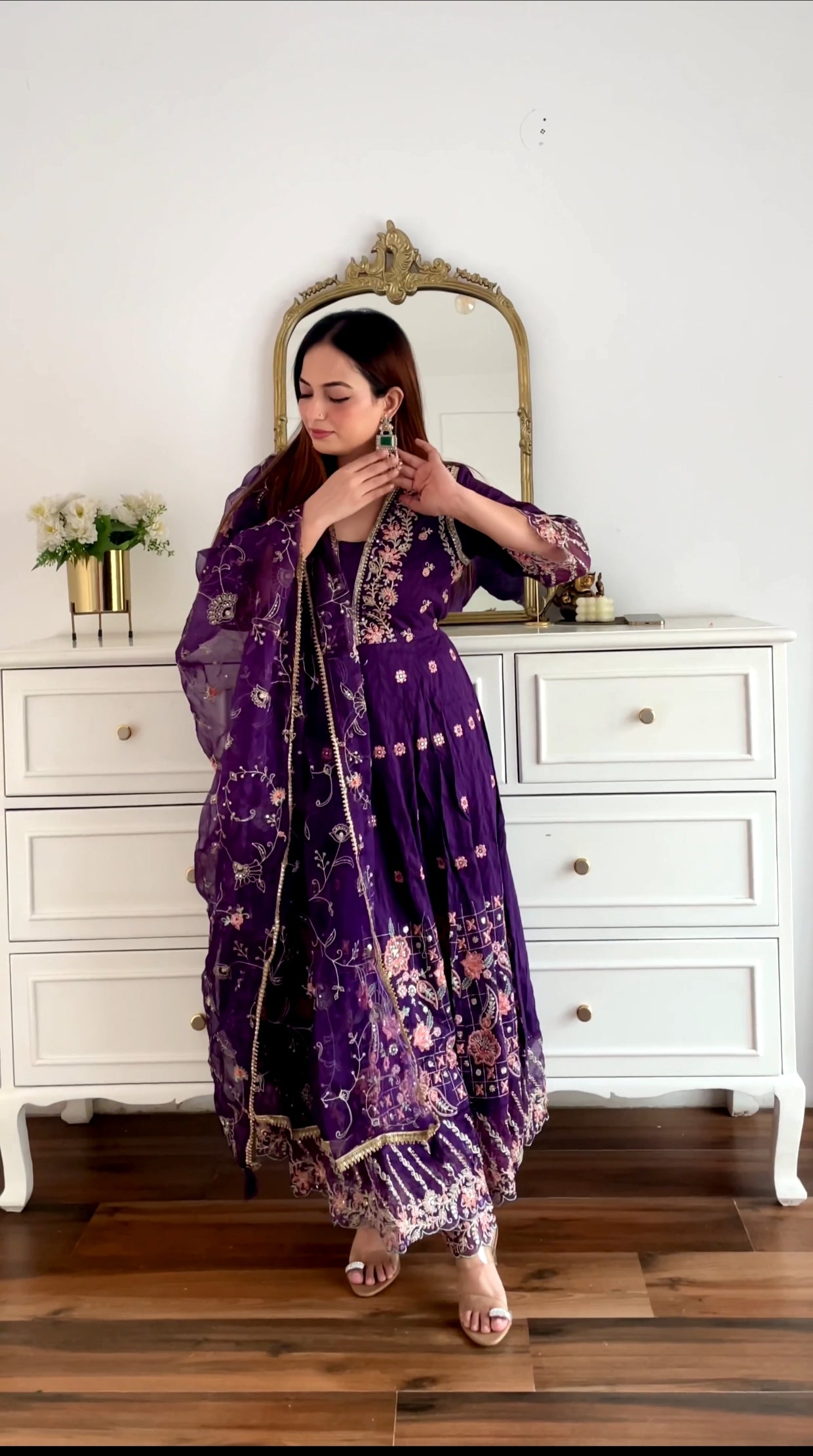 Purple Blossom Embroidered Anarkali Suit Set