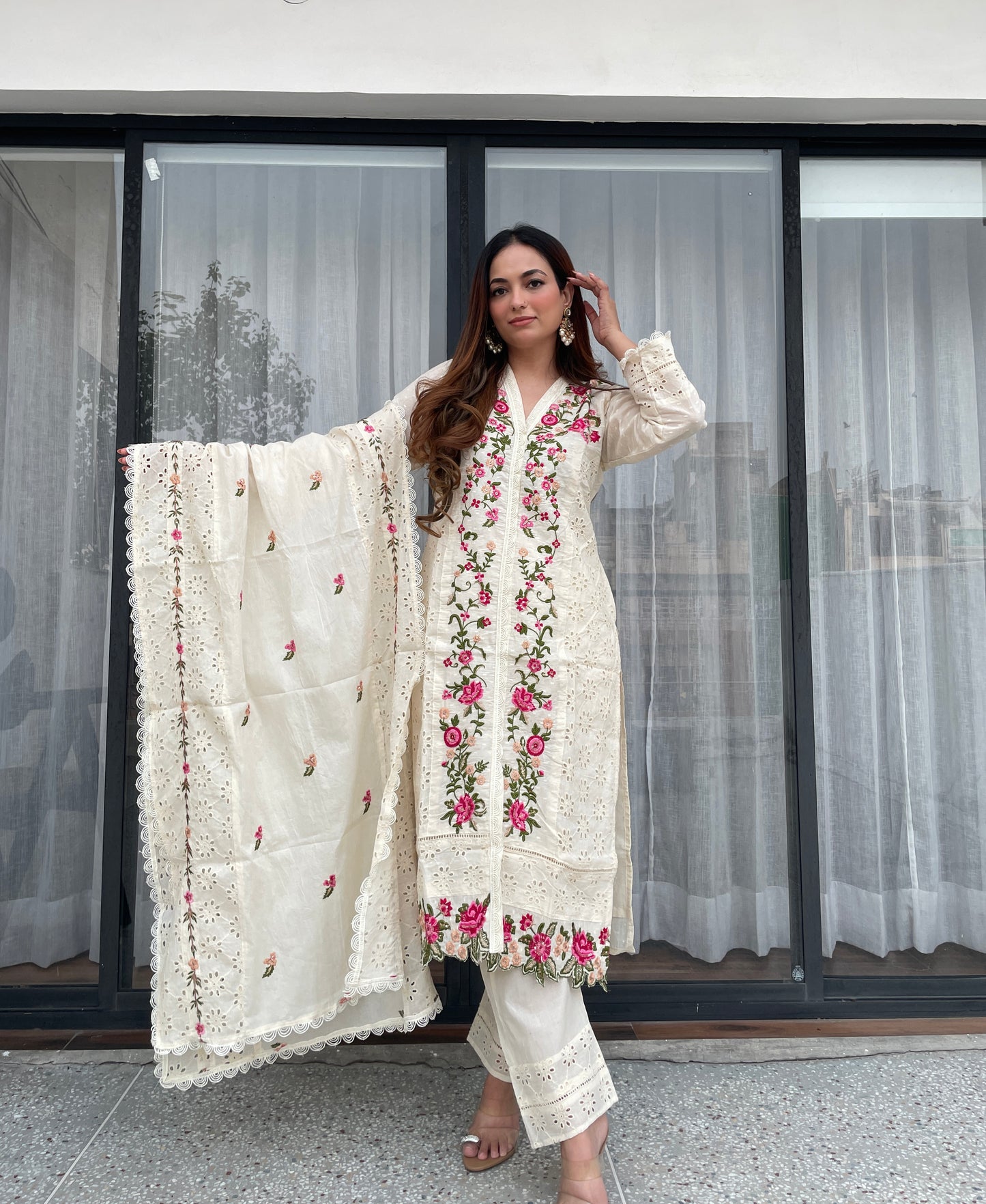 Ivory Rose Hand-Embroidered Suit Set